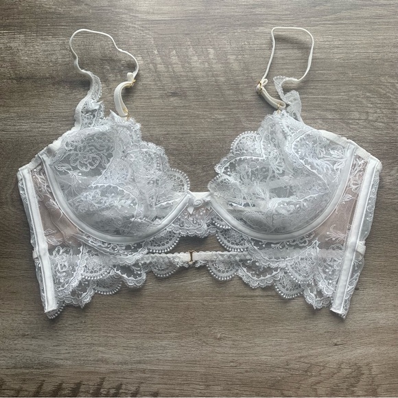 For Love & Lemons Bridal Collection Underwired Floral Lace Sheer Longline Bra - Picture 14 of 14